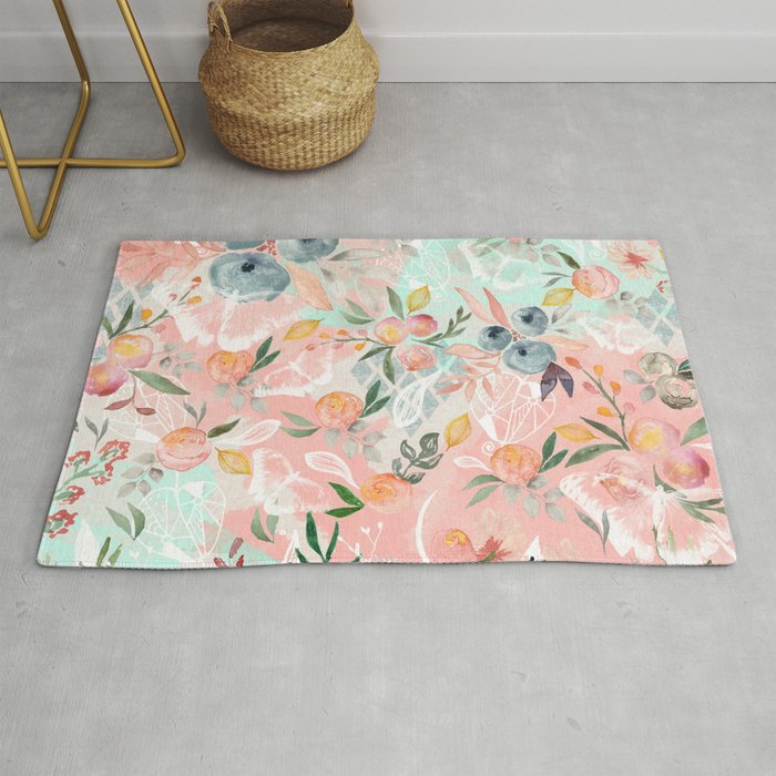 Abstract painting of flowers and plants Rug Gallery Image 1
