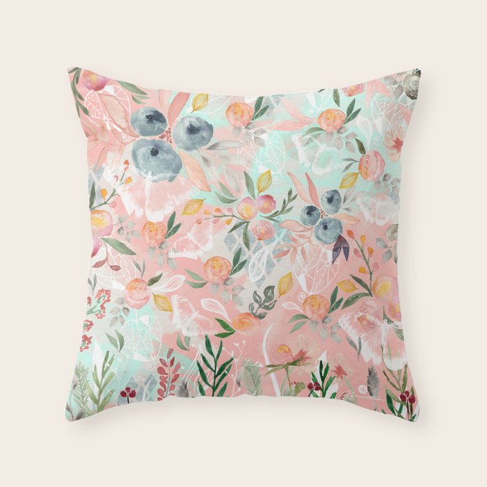 Abstract painting of flowers and plants Throw Pillow Gallery Image 1