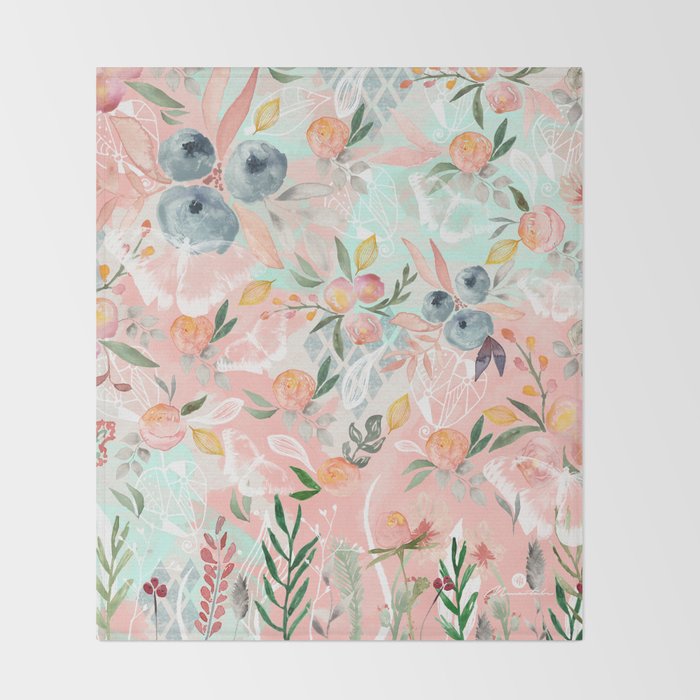 Abstract painting of flowers and plants Throw Blanket Gallery Image 2