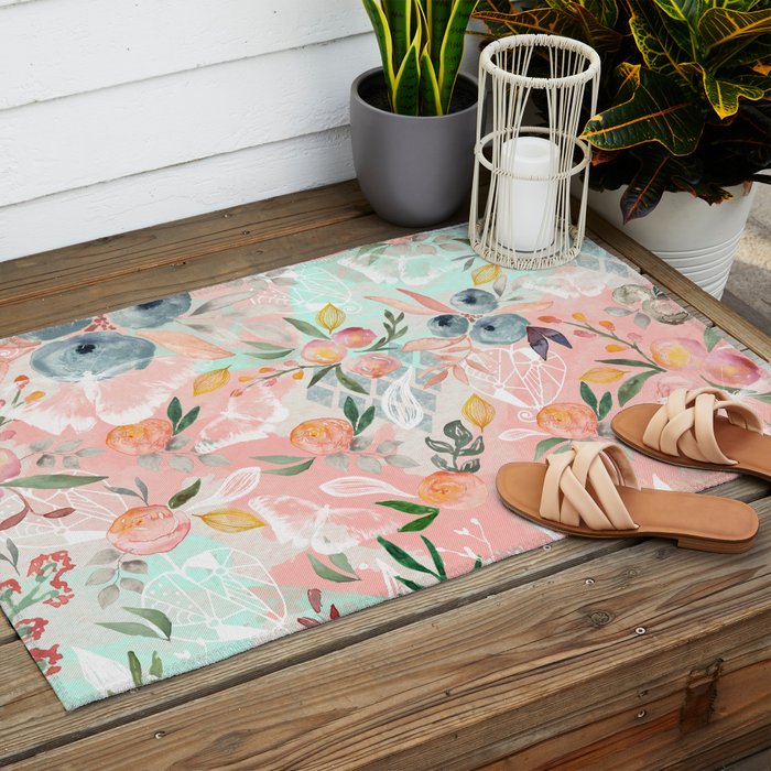Abstract painting of flowers and plants Outdoor Rug Gallery Image 2