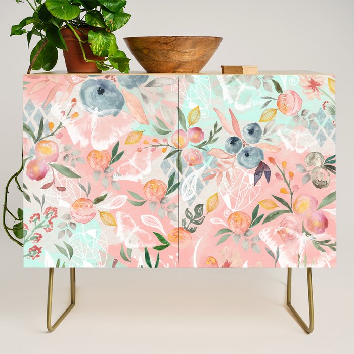 Abstract painting of flowers and plants Credenza Gallery Image 1