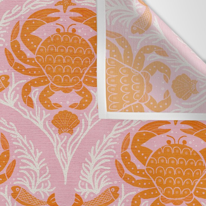 Orange Crab On Pink Pattern Wall Tapestry Gallery Image 3