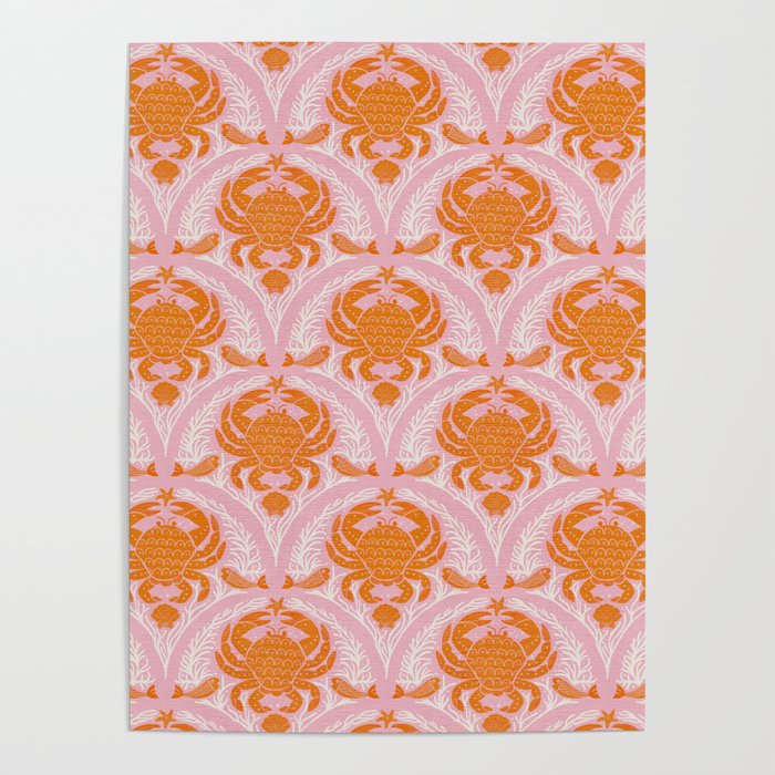 Orange Crab On Pink Pattern Poster Gallery Image 4