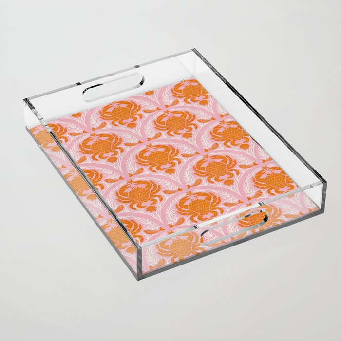 Orange Crab On Pink Pattern Acrylic Tray Gallery Image 1