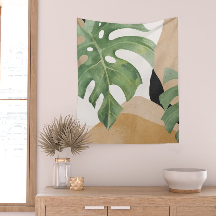 Abstract Art Tropical Leaves 3 Wall Tapestry Gallery Image 2