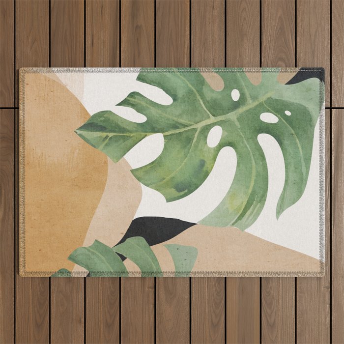 Abstract Art Tropical Leaves 3 Outdoor Rug Gallery Image 1