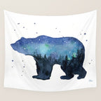 Forest Bear Silhouette Watercolor Galaxy Wall Tapestry Gallery Image 4