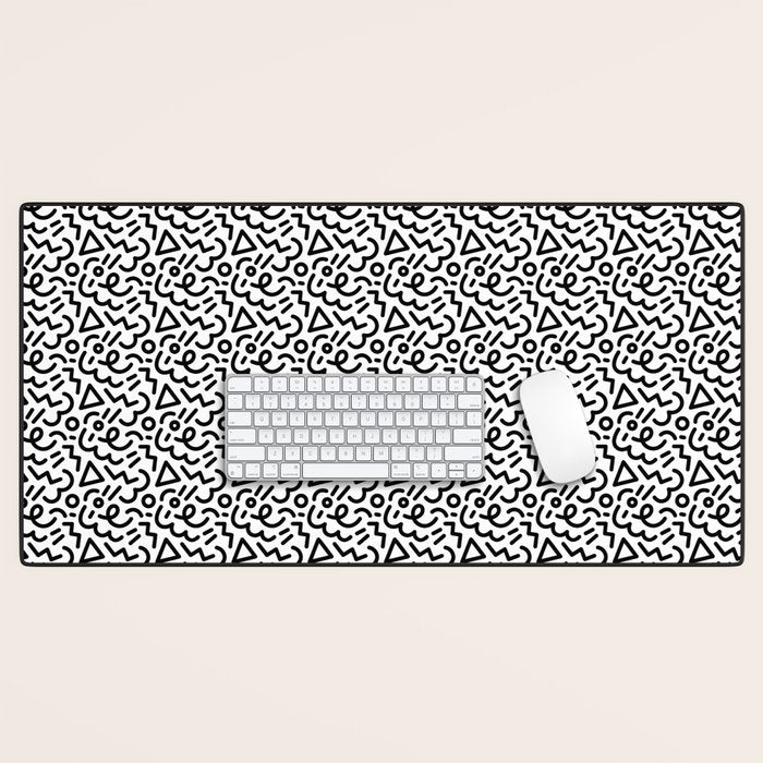 Abstract black and white line doodle pattern Desk Mat Gallery Image 1