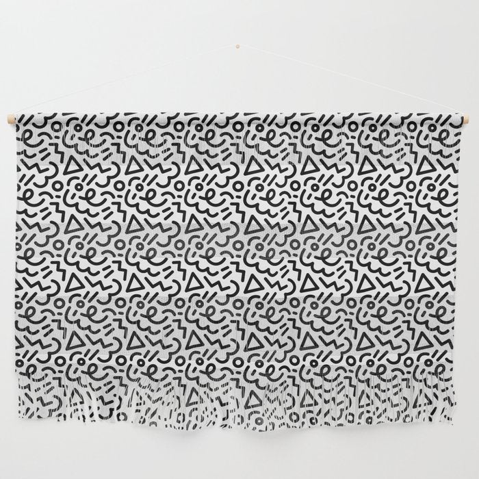 Abstract black and white line doodle pattern Wall Hanging Gallery Image 1
