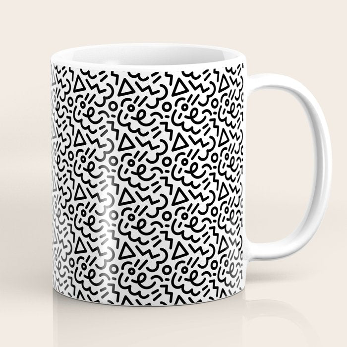 Abstract black and white line doodle pattern Coffee Mug Gallery Image 1