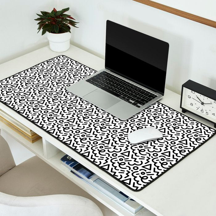 Abstract black and white line doodle pattern Desk Mat Gallery Image 2