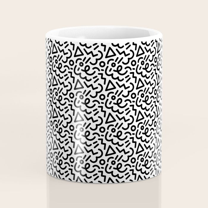 Abstract black and white line doodle pattern Coffee Mug Gallery Image 4