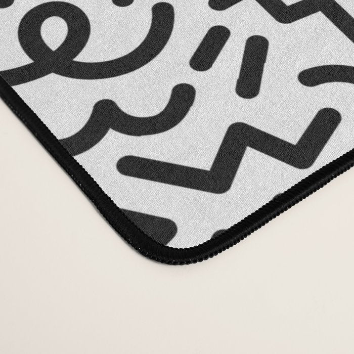 Abstract black and white line doodle pattern Desk Mat Gallery Image 4