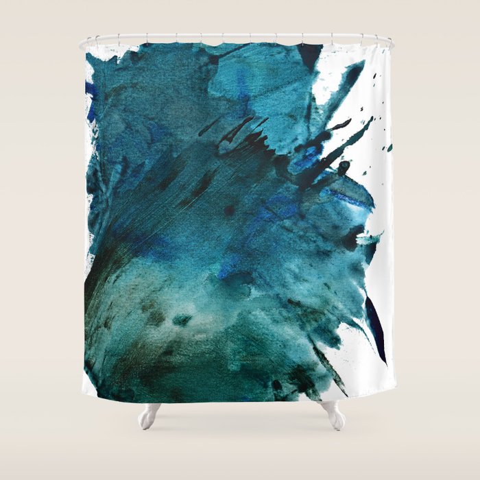 Scenic Route [2]: a pretty, minimal abstract piece in blue and green by Alyssa Hamilton Art Shower Curtain Gallery Image 1