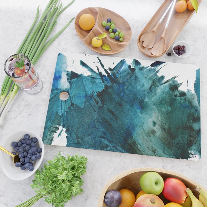 Scenic Route [2]: a pretty, minimal abstract piece in blue and green by Alyssa Hamilton Art Cutting Board Gallery Image 2