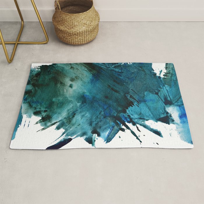 Scenic Route [2]: a pretty, minimal abstract piece in blue and green by Alyssa Hamilton Art Rug Gallery Image 1