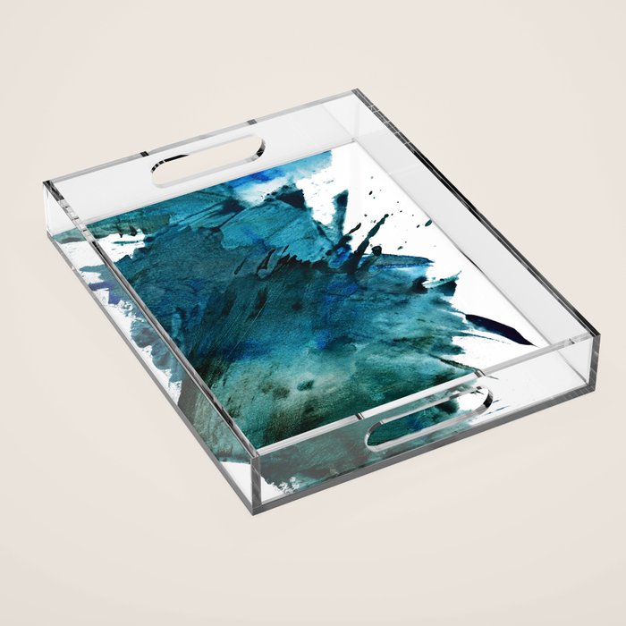 Scenic Route [2]: a pretty, minimal abstract piece in blue and green by Alyssa Hamilton Art Acrylic Tray Gallery Image 1