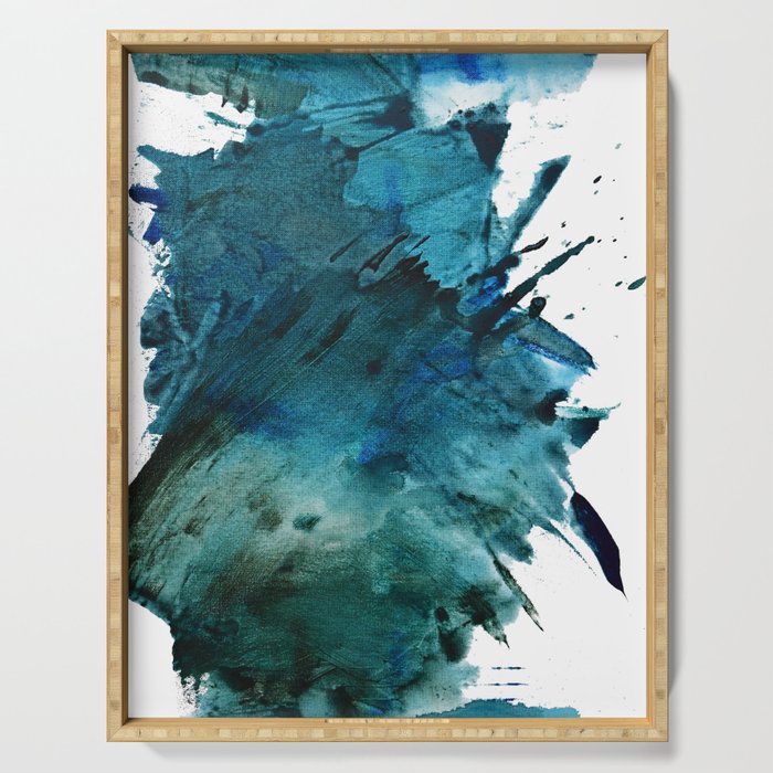 Scenic Route [2]: a pretty, minimal abstract piece in blue and green by Alyssa Hamilton Art Serving Tray Gallery Image 1