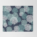 Floral Blooms in Navy, Teal and White Throw Blanket Gallery Image 2