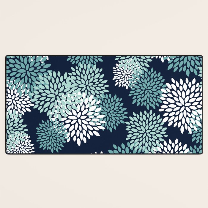 Floral Blooms in Navy, Teal and White Desk Mat Gallery Image 3