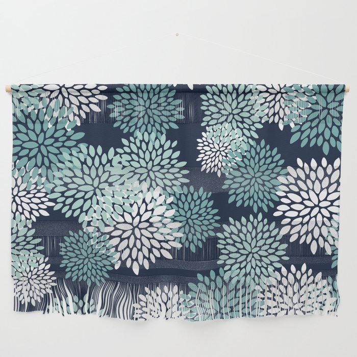 Floral Blooms in Navy, Teal and White Wall Hanging Gallery Image 1