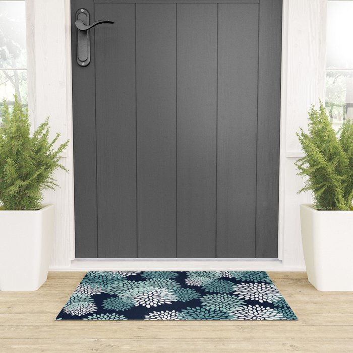 Floral Blooms in Navy, Teal and White Welcome Mat Gallery Image 3