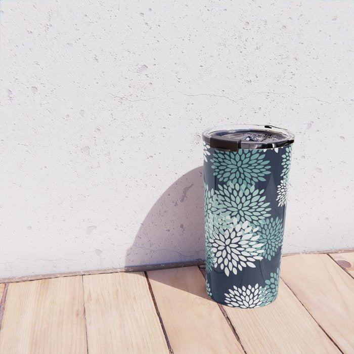 Floral Blooms in Navy, Teal and White Travel Mug Gallery Image 4