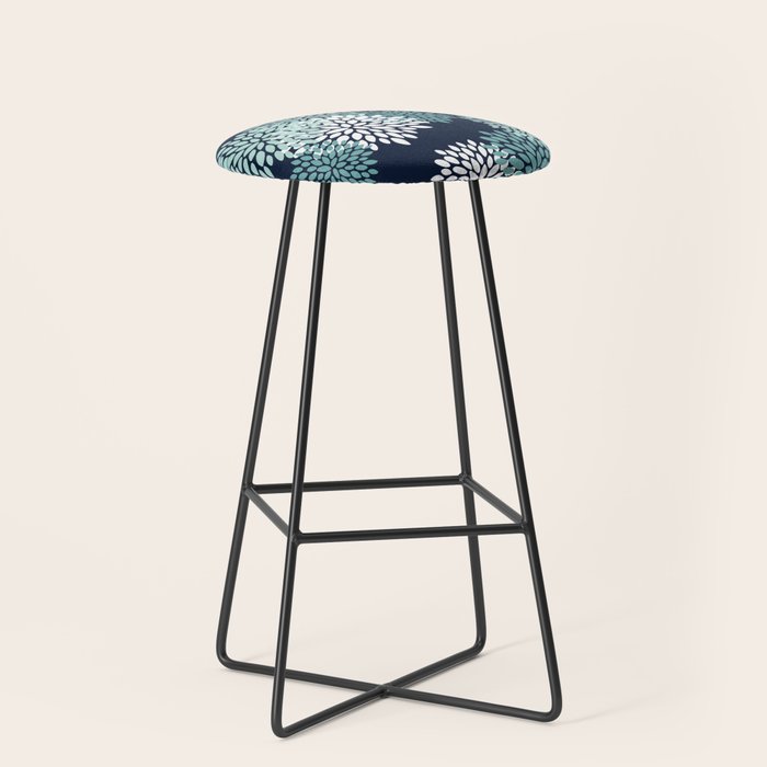 Floral Blooms in Navy, Teal and White Stool Gallery Image 1