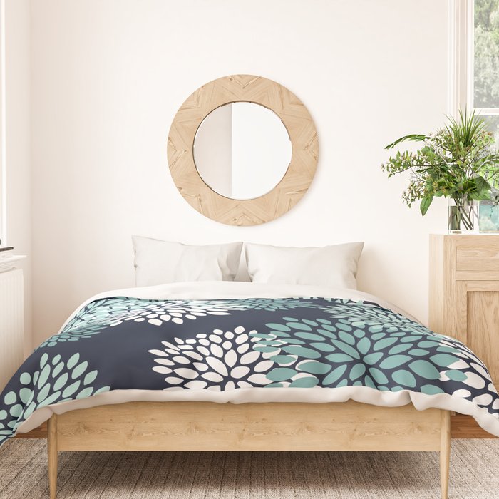Floral Blooms in Navy, Teal and White Duvet Cover Gallery Image 3
