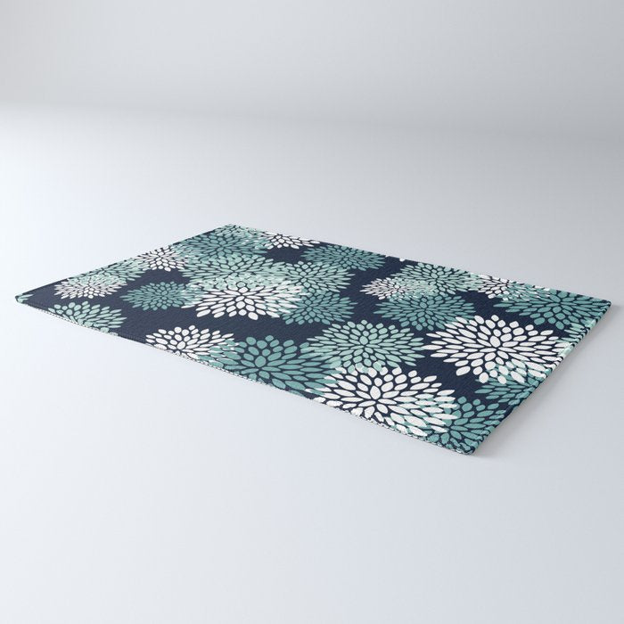 Floral Blooms in Navy, Teal and White Rug Gallery Image 3