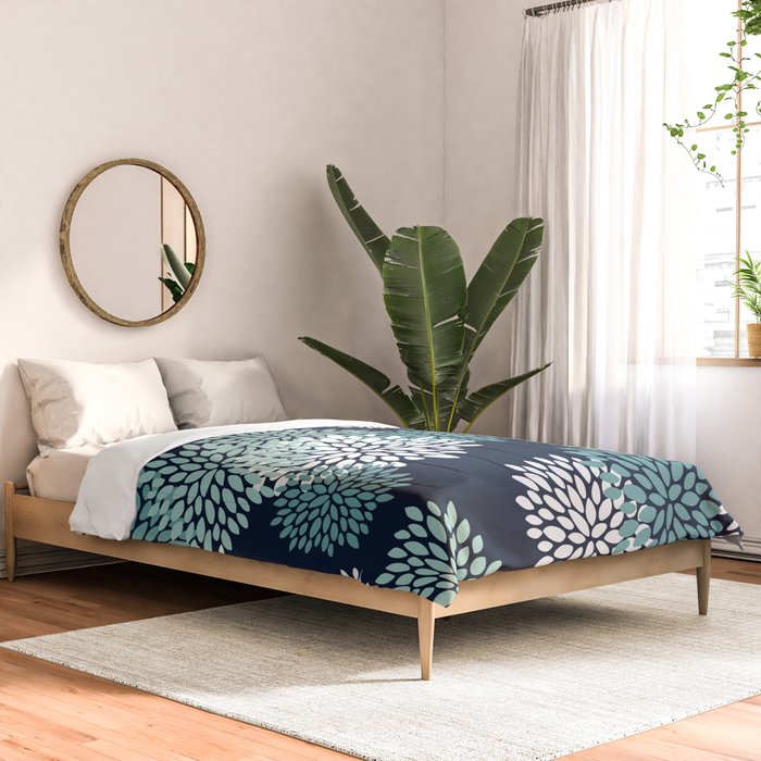 Floral Blooms in Navy, Teal and White Comforter Gallery Image 2