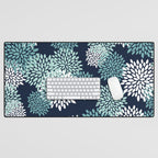 Floral Blooms in Navy, Teal and White Desk Mat Gallery Image 1