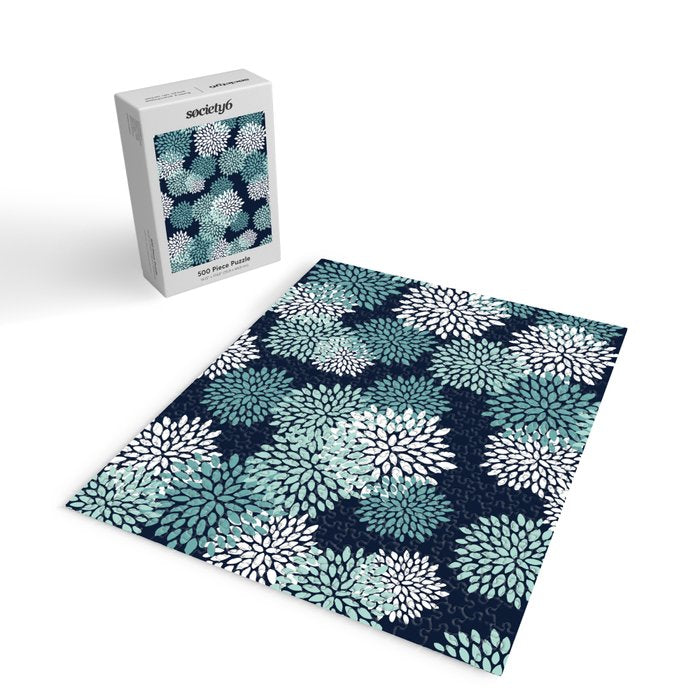 Floral Blooms in Navy, Teal and White Jigsaw Puzzle Gallery Image 2