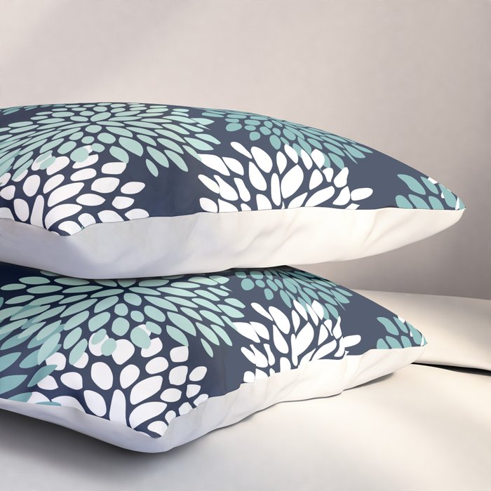 Floral Blooms in Navy, Teal and White Pillow Sham Gallery Image 3