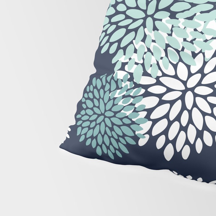 Floral Blooms in Navy, Teal and White Pillow Sham Gallery Image 4