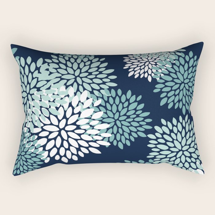 Floral Blooms in Navy, Teal and White Rectangular Pillow Gallery Image 2