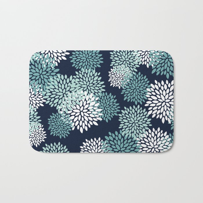 Floral Blooms in Navy, Teal and White Bath Mat Gallery Image 1