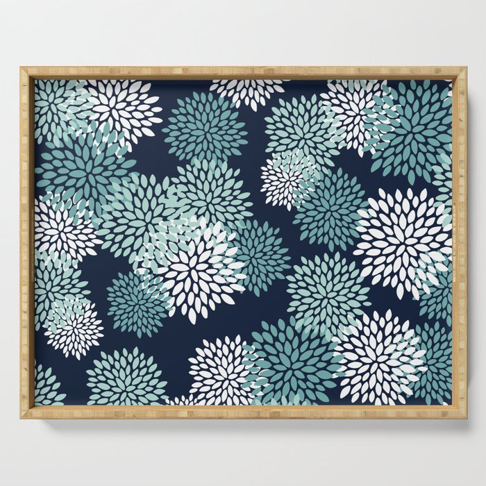Floral Blooms in Navy, Teal and White Serving Tray Gallery Image 1