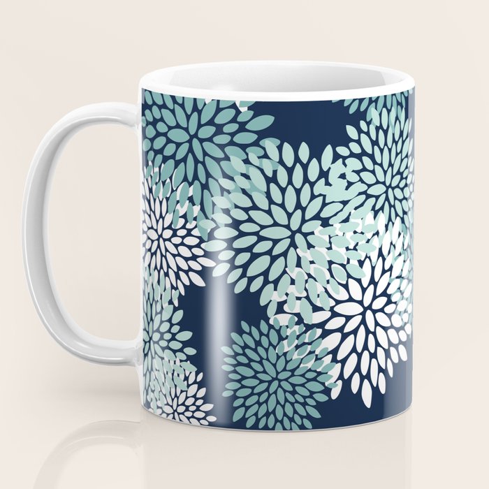 Floral Blooms in Navy, Teal and White Coffee Mug Gallery Image 3