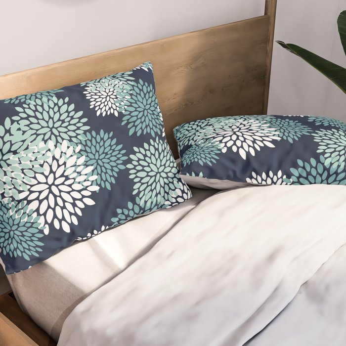 Floral Blooms in Navy, Teal and White Pillow Sham Gallery Image 2