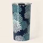 Floral Blooms in Navy, Teal and White Travel Mug Gallery Image 1