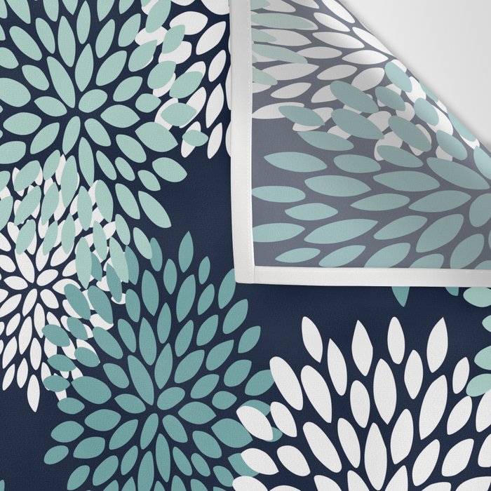 Floral Blooms in Navy, Teal and White Wall Tapestry Gallery Image 3