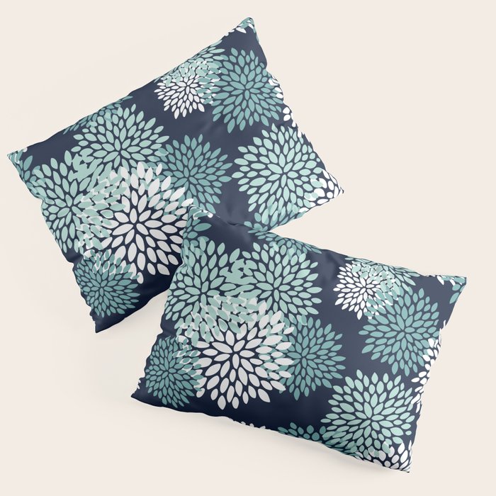 Floral Blooms in Navy, Teal and White Pillow Sham Gallery Image 1