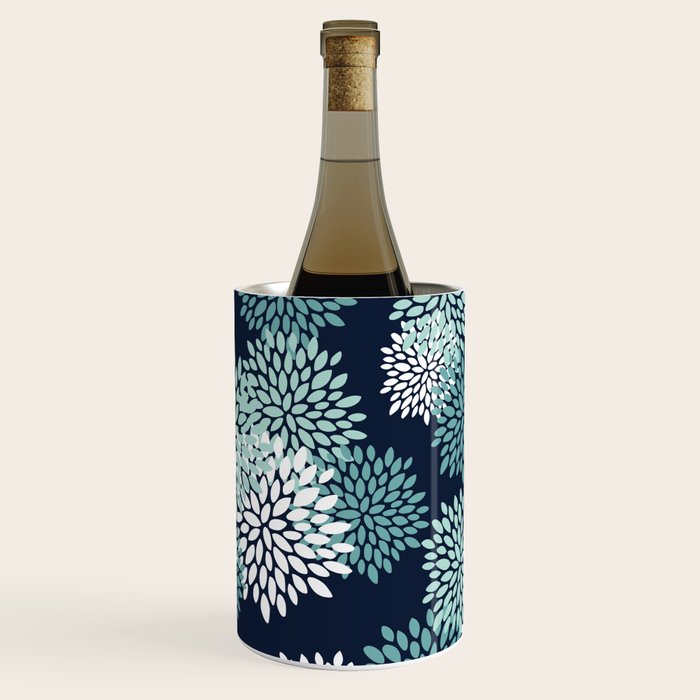 Floral Blooms in Navy, Teal and White Wine Chiller Gallery Image 1