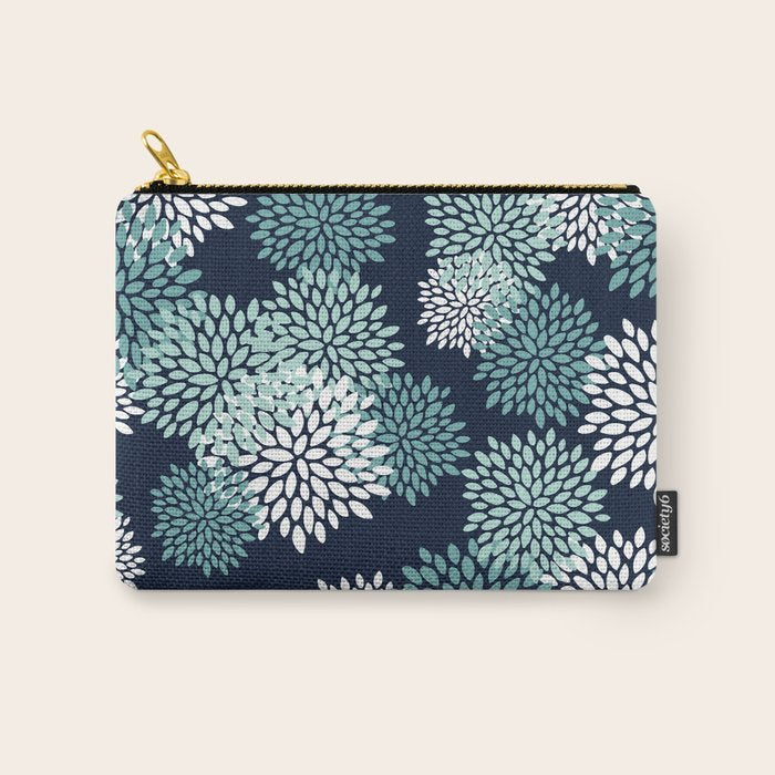 Floral Blooms in Navy, Teal and White Carry All Pouch Gallery Image 1