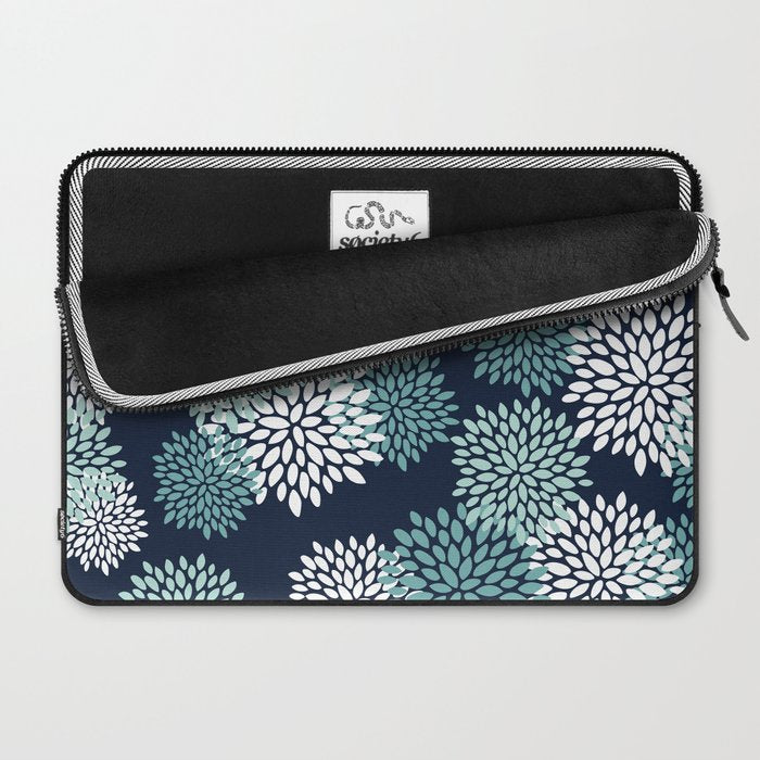 Floral Blooms in Navy, Teal and White Laptop Sleeve Gallery Image 2