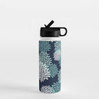 Floral Blooms in Navy, Teal and White Water Bottle Gallery Image 1
