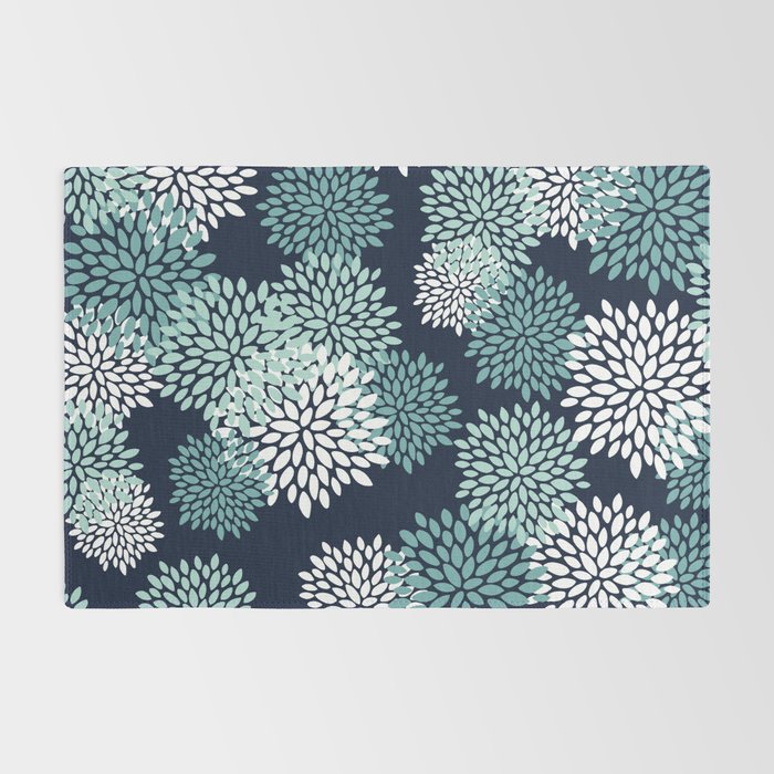Floral Blooms in Navy, Teal and White Rug Gallery Image 2