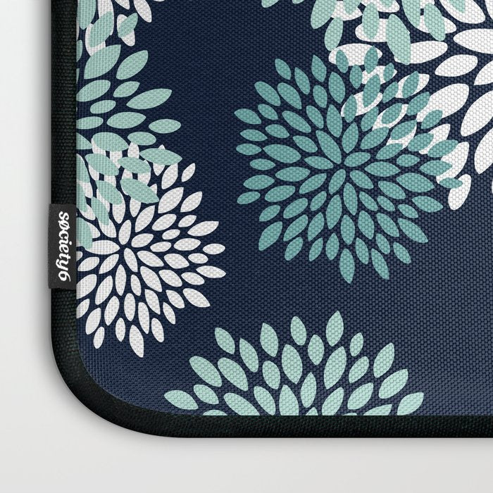 Floral Blooms in Navy, Teal and White Laptop Sleeve Gallery Image 3