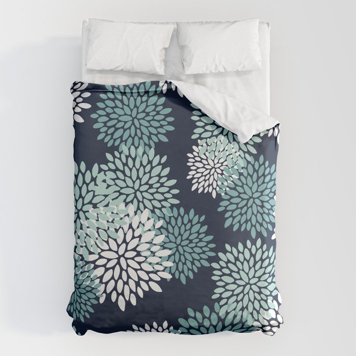 Floral Blooms in Navy, Teal and White Duvet Cover Gallery Image 6